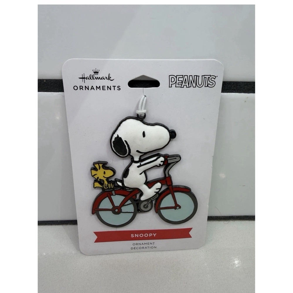 Peanuts Hallmark Ornament Snoopy & Woodstock Riding‎ Bicycle Holiday Metal 2022
